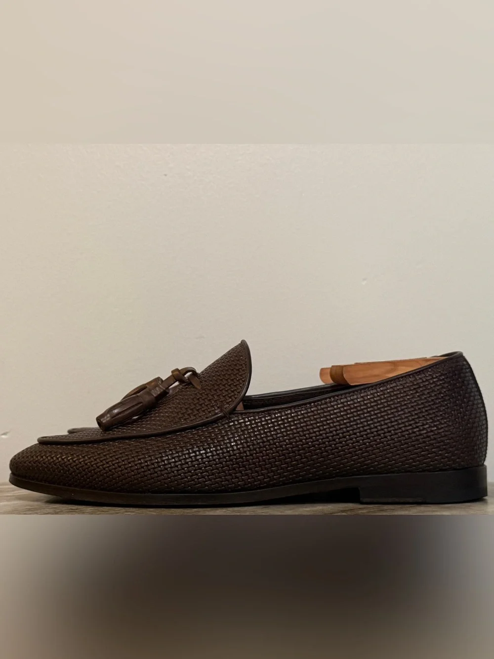 CANALI TASSEL LOAFERS BROWN 40 / 7 US LEATHER $1000 WOVEN INTRECCIATO  SHOES
